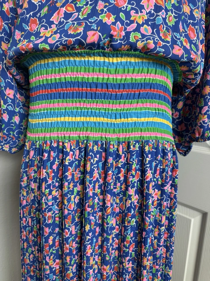 Vestido Diane Freis Vintage Años 80 Midi Georgette, Cintura Elástica Talla M/L? Sin etiquetas Foto 2 de 4