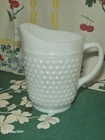 Vintage MCM Hobnail Pitcher White Milk Glass Anchor Hocking 8"