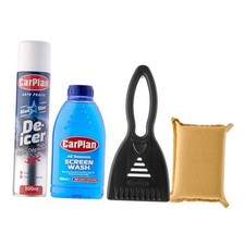 Winter Essentials Kit, 4 Piece Set - Ice Scraper, De-Icer Spray, Windshield