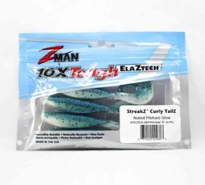 Zman Soft Lures StreakZ Curly TailZ 5" 4/Pack Nuked Pilchard Glow (9603)