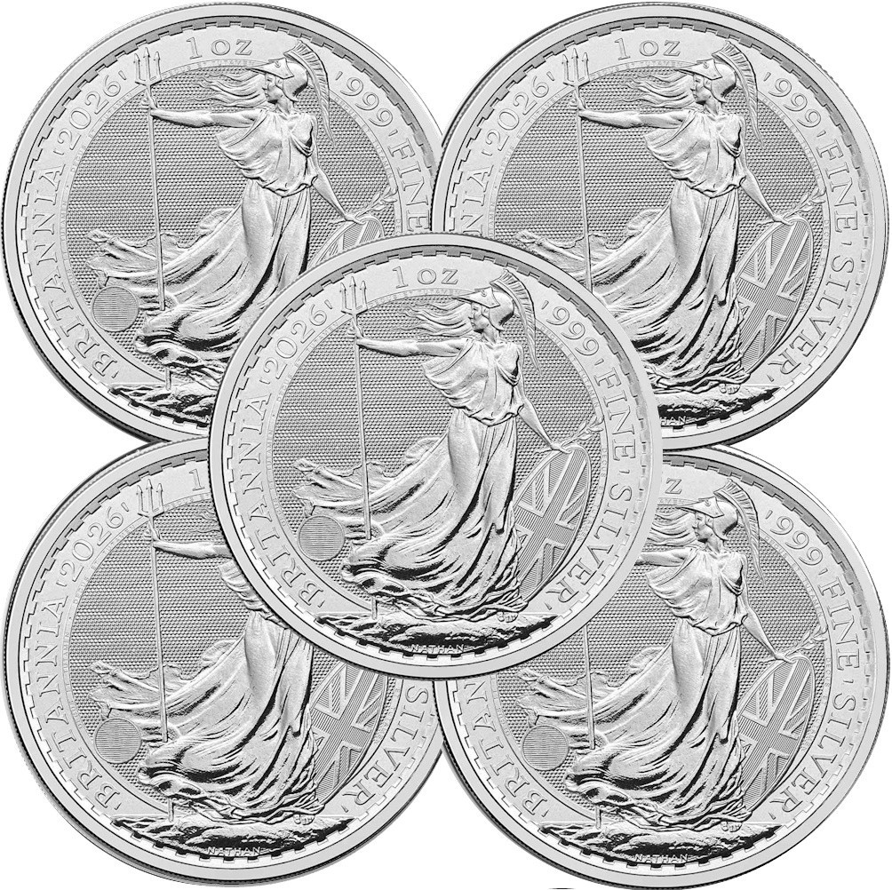 Lot of 5 - 2026 United Kingdom 2 Pound Silver Britannia .999 1 oz