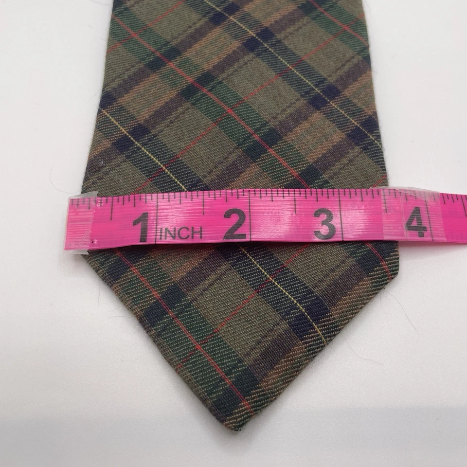 Corbata Vintage Gap Mezcla Lana-Algodón 3.5”x 58” Beige Verde Cuadros Hecha en EE. UU. Foto 4 de 4