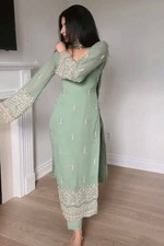 Designer Mint Green Faux Georgette Salwar Kameez With Dupatta For Women