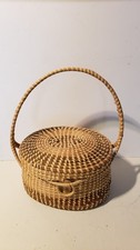 Gullah SC Sweetgrass Large Handled Basket With Attached Lid AS IS