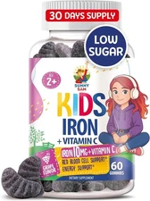 Iron Gummies for Kids & Teens - 10Mg Iron Vitamins with Vitamin C - Low-Sugar Ch