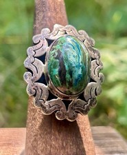 Sterling Silber Green Stone Ring Artisan Made In Israel Vintage Jewelry