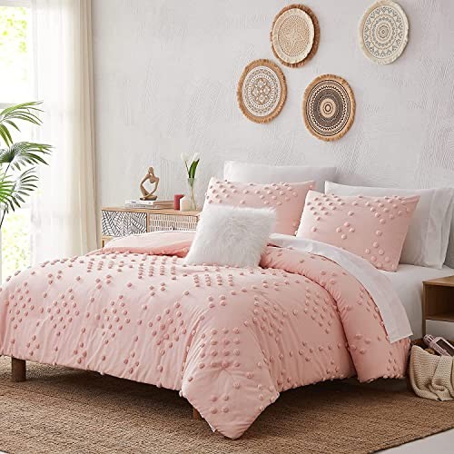 Pink Comforter Set Queen, Pom Pom Tufted Pattern Design Bedding Sets 8 - Foto 1 di 6