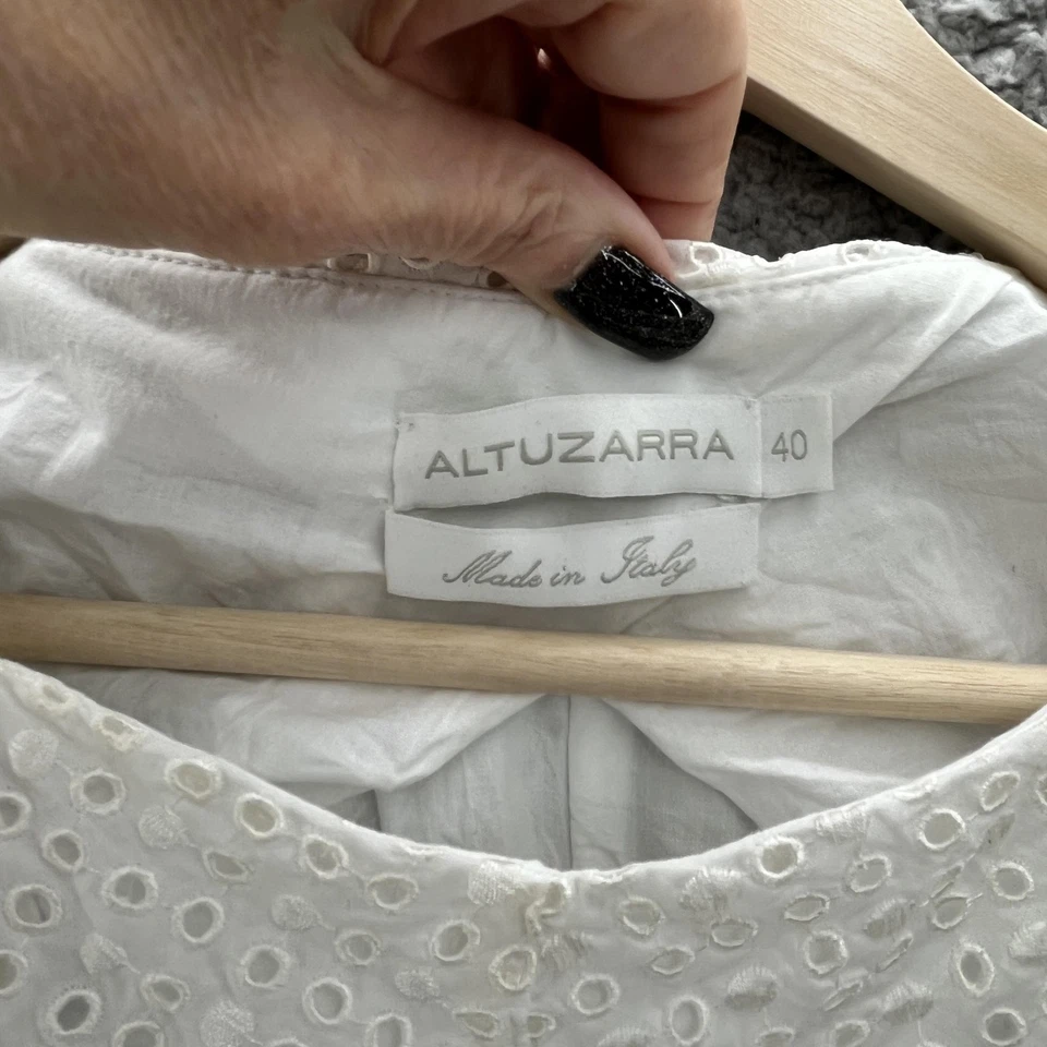 Vestido Altuzarra Mujer 4 Blanco Ojales Cinturón Funda Sin Mangas Verano Italia Foto 3 de 4