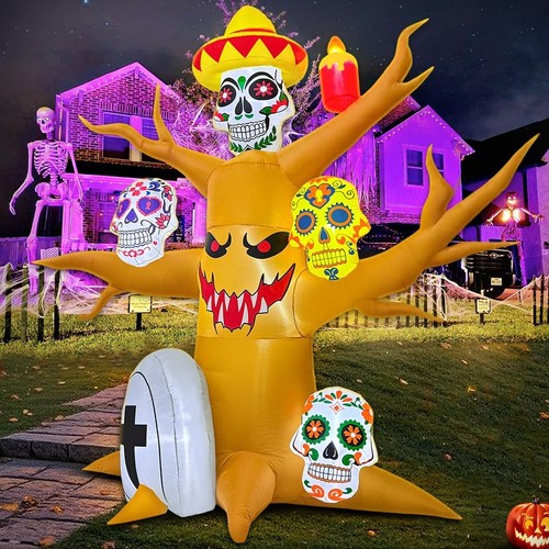 8ft Halloween Day of the Dead Inflatable w/ LED Lights Mexico Skull Decor - Picture 7 of 7