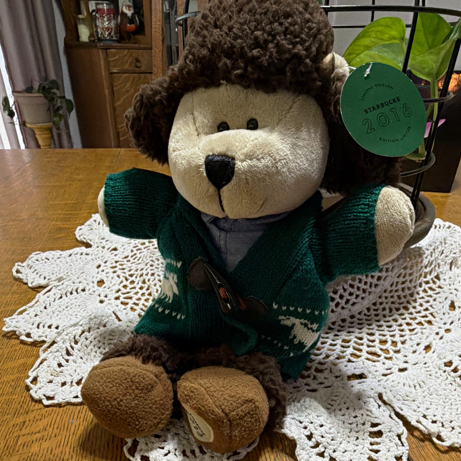 Starbucks 2016 Bearista Bear 119th Edition Holiday Green Moose Sweater w/tag