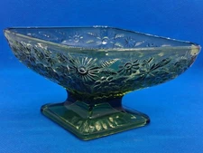 Vintage Indiana Glass Green Pineapple Daisy Blossom Pedestal Bowl Compote Dish