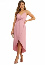 Bar III Cami Dress Women’s Size Small Pink Twist Front Slit Midi Crinkled NWT