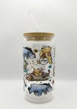 Winnie The Pooh & Friends  16oz Clear Glass Tumbler with Straw, Disney Cold Cup