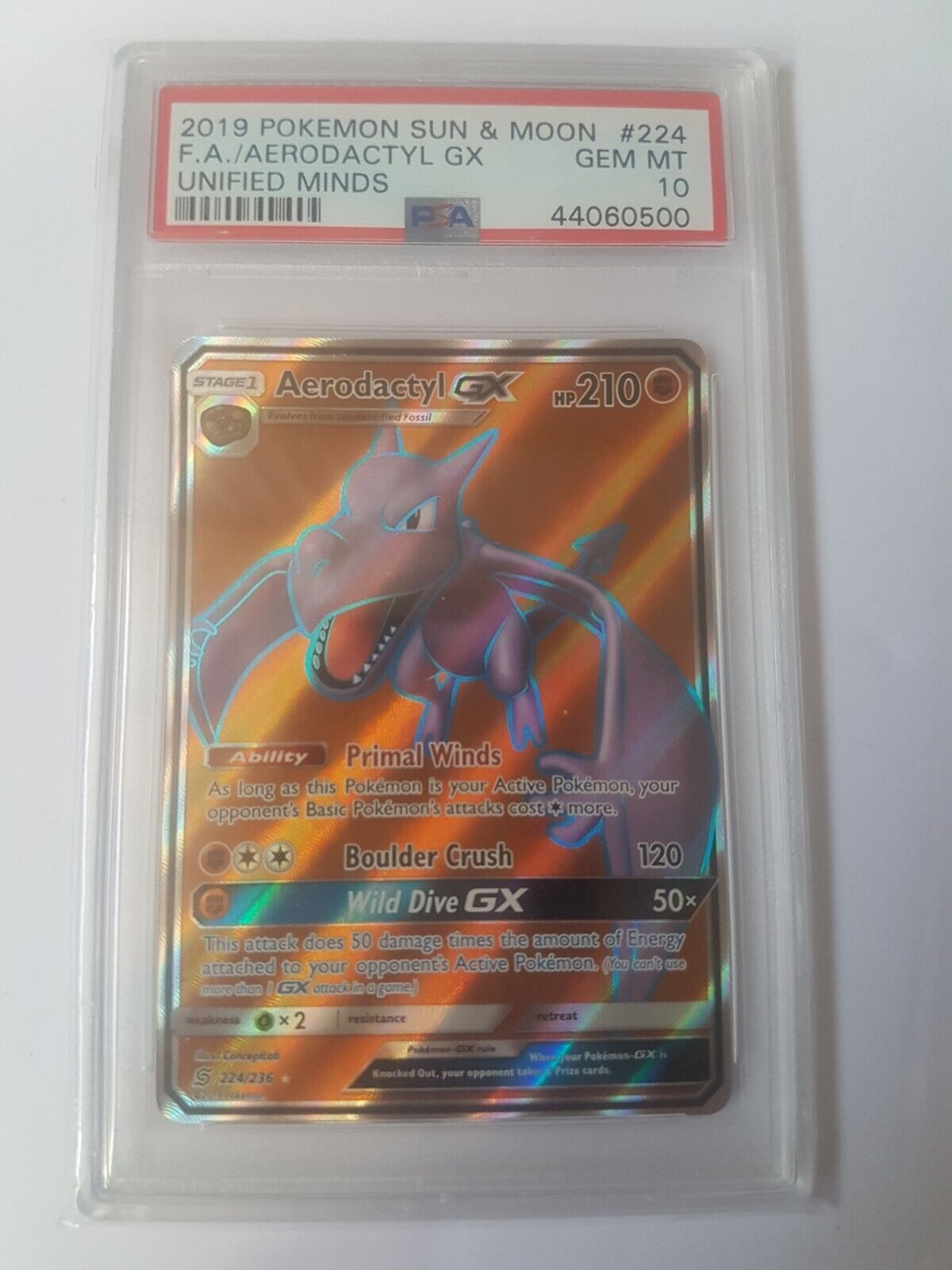 Card Aerodactyl-GX 224/236 da coleção Unified Minds