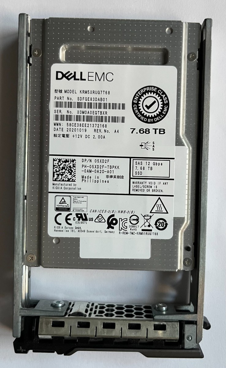 5XD2F DELL EMC 7.68TB SAS 12Gbps RI 2.5in SSD KRM5XRUG7T68 05XD2F