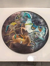 VTG Dick Abell c. 1952 Enamel on Copper Plate 3 Horses RARE Large 11 3/4" Dia