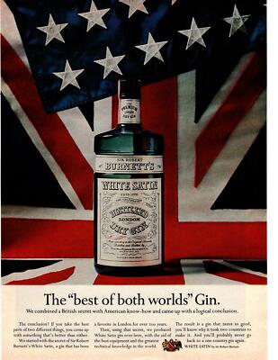 1967 Sir Robet Burnett's White Satin Gin American Royal Union Jack Flag Print Ad