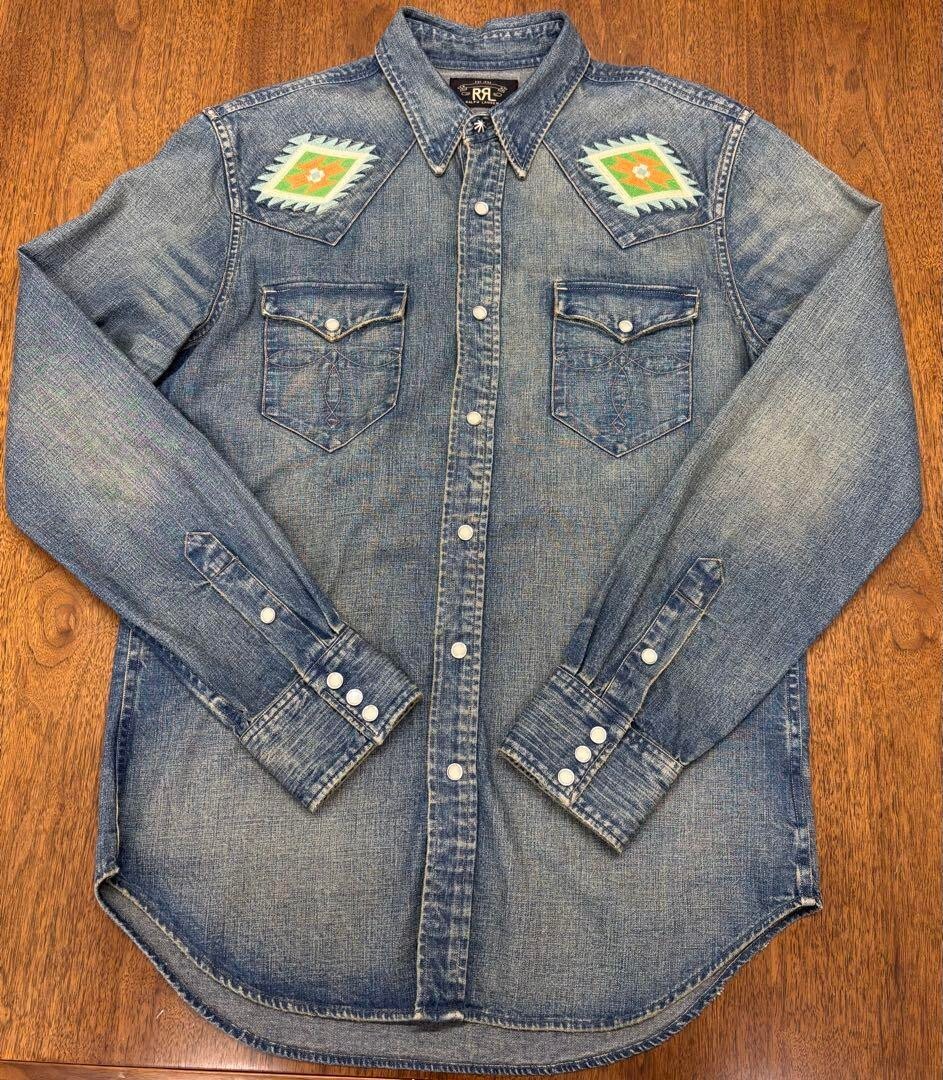 RRL RALPH LAUREN Native American Denim Western Shirt Tops Men Size 