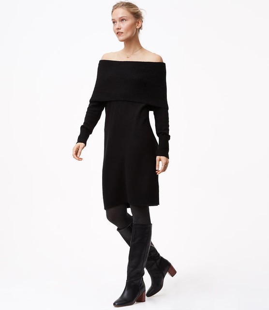 off the shoulder sweater dress black