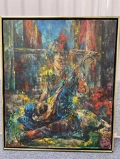 Clifford Lee (American 1926-1985) “Sitar Player” Oil on Canvas Signed LR Listed!