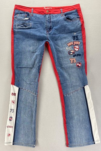 Y2K Pepe Jeans London Men’s Boot Cut Jeans Size US 36 Baggy Patches Red Back UK - Picture 2 of 22