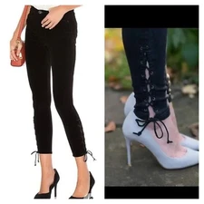 HUDSON Black NIX Lace Hem Faux Pockets Logo Hardware Skinny Jeans Womens sz 28