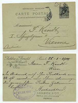 22388 - Ganzsache - Postkarte - Ashbee & Arnold - Paris 25.1.1900 nach Wien