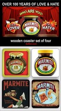 Marmite Ads through the ages wooden coaster set of 4