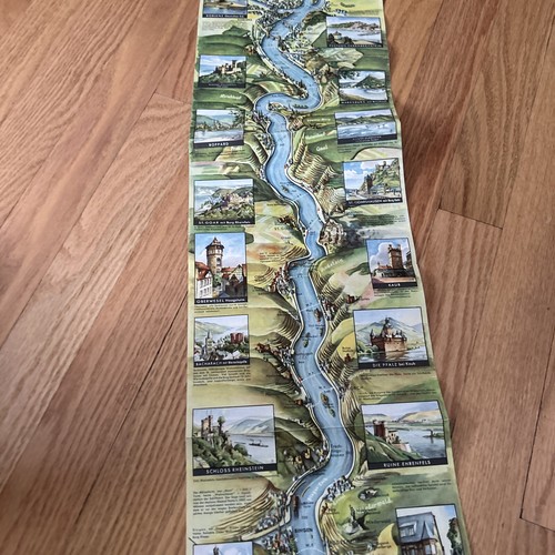 Vintage AM RHEIN VON MAINZ BIS KÖLN Color Fold-Out Map 72" / 183 cm Long - Picture 7 of 9