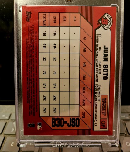 2019 Bowman Juan Soto 1989 30th Anniversary Chrome AUTO /30 Yankees Nationals - Bild 2 von 2