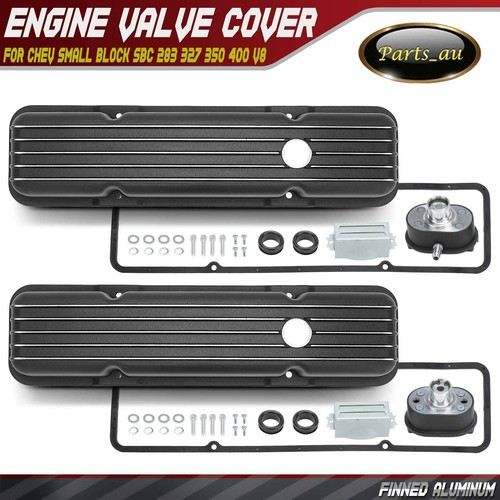Finned Black Rocker Cover Tall Style for Chevy Small Block SBC 283 350 ...