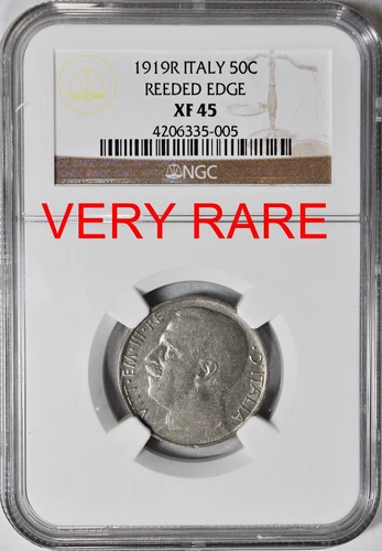 1919-R Italy 50 Centesimi RARE NGC XF-45 Extra Fine Reeded Edge Italian Coin