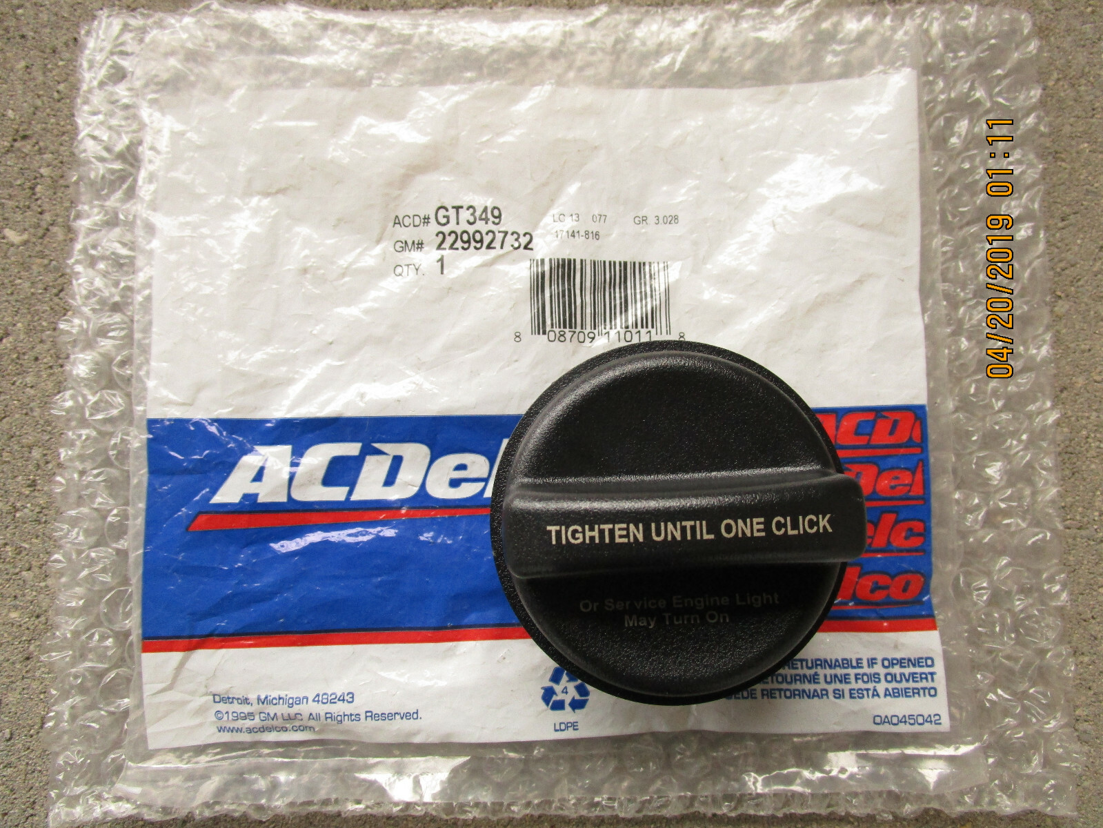 GM 22992732 ACDELCO GT349 GT-349 FUEL GAS TANK FILLER CAP W/O  