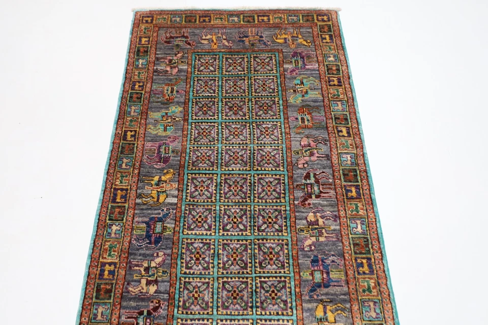 10 ft Hallway Tribal Animal Print Runner Rug Afghan Hand Knotted 100% Wool Rug - Image 4 of 4