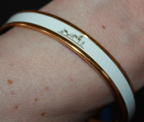 HERMES CALACHE CLOISONNE GOLD LINED Bangle  Bracelet Authenticated - Imagen 1 de 4