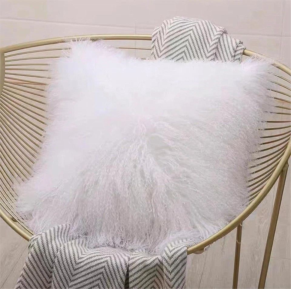 100% Real Mongolian Lamb Tibetan Fur Pillow Case Cushion Cover Pillowcase Soft - Image 4 of 4