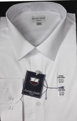 Men's Cotton Dress Shirt Fitted, Spread Collar, Non-Iron White FortinoLandi  | eBay