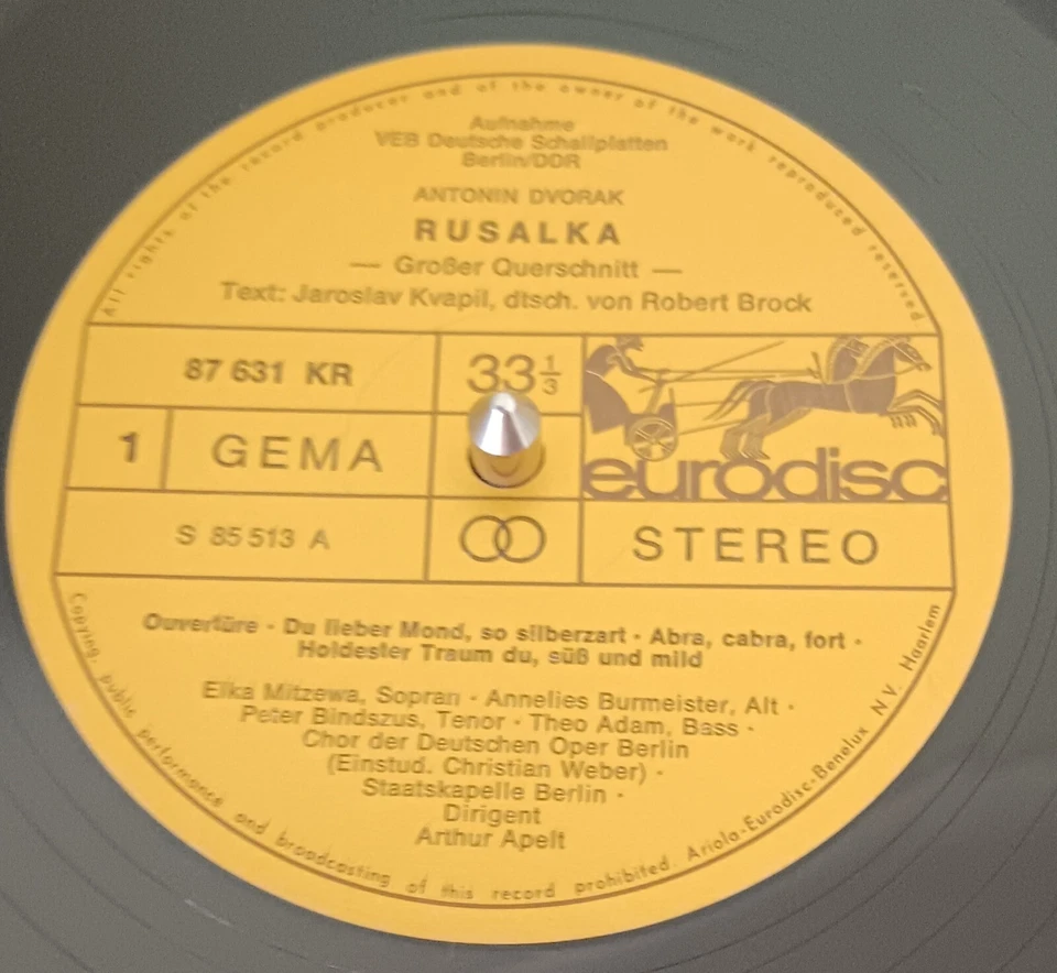 Bindszus, Mitzewa, Theo Adam, Burmeister - Dvořák Rusalka - LP Record excellent - Image 3 of 3