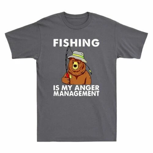 Bear Fishing Is My Anger Management Fish Vintage Men's T Shirt Cotton Tee Gift