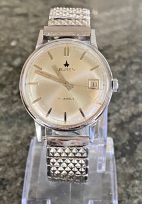 Men s Buren 17 Jewel w/ Date Wristwatch. Recent service.  Keeps good time