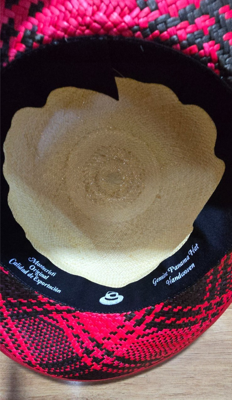 MONTECRISTI GENUINE PANAMA HAT BLACK RED--XLNT!!!