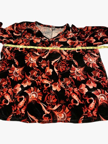Camicia Catherine's Velluto 1X 18/20 Rosso/Nero Floreale Elasticizzata Manica 3/4 Top - Foto 6 di 19