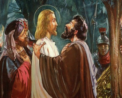 Catholic print picture- JUDAS BETRAYS JESUS P - 8" x 10" ready to be ...