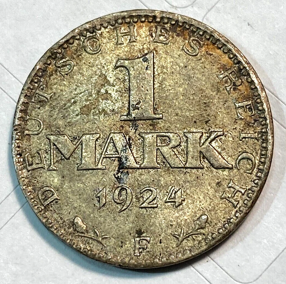 1924-F Weimar Germany 1 Mark Super Original Choice AU KM-42 CHN - Image 2 of 2