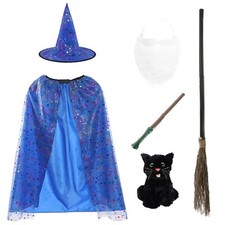 KIDS WIZARD HALLOWEEN COSTUME CAPE & HAT MAGICAL FANCY DRESS ADD ACCESSORIES
