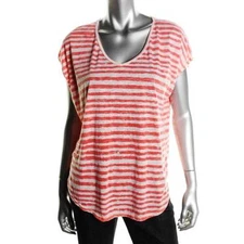 FREE PEOPLE ~ NEW $88 CORAL WHITE SLUB STRIPED PULLOVER SHIRT TOP SZ XS ~ NWT