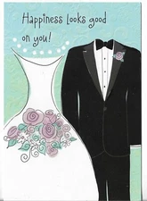 NEW LEANIN' TREE Wedding Card approx 4.5x6.75 Happiness Looks Good Dress Tuxedo