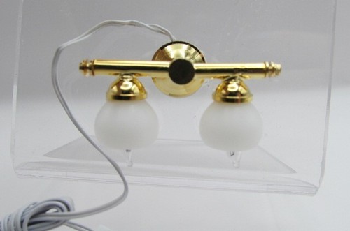 Puppenhaus Miniatur 12 V Elektrische Messing Doppelschirm Wandlampe MH45132 - Bild 2 von 2