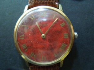 Authentic J1897 WRISTWATCH KELEK 1970s 17 JEWELS GOLD PLATED RED DIAL SEE DESCR
