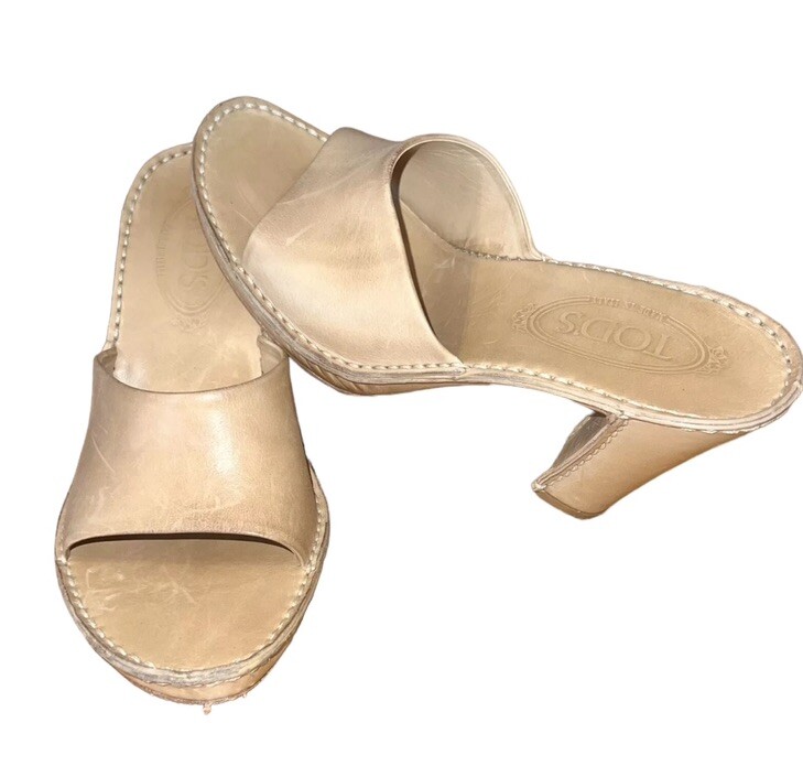 APL TODS Sandali con tacco grosso slide in pelle marrone scarpa elegante da donna taglia 8